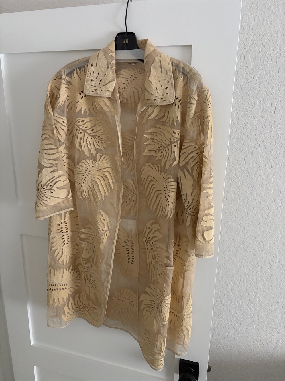 Sheer Beige Tropical Leaf Button-Up Shirt Jacket Ferragamo